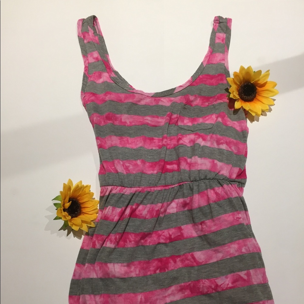 Pink tie dye striped maxi dress
